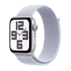 أبل، ساعة اس إي، 44 مللي، جي بي اس، غطاء المنيوم فضي مع سوار رياضي أزرق سماوي