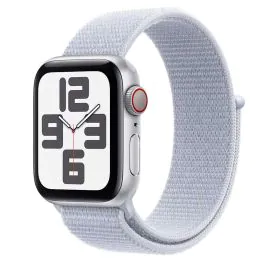 ابل، ساعة اس إي، 44 مللي، جي بي اس، خاصية الاتصال، غطاء المنيوم فضي مع سوار رياضي أزرق سماوي