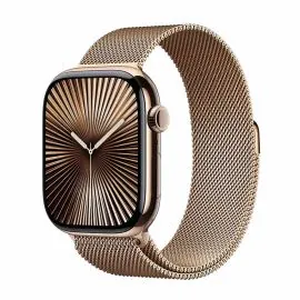 ابل، ساعة الجيل العاشر، جي بي اس، خاصية الاتصال، 46 ملم، غطاء تيتانيوم ذهبي مع سوار ميلانيز ذهبي، صغير/متوسط