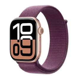 ابل، ساعة الجيل العاشر، جي بي اس، 42 ملم، غطاء ألمنيوم وردي ذهبي مع سوار أرجواني رياضي