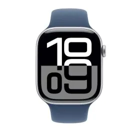ابل، ساعة الجيل العاشر، جي بي اس، 46 ملم، غطاء ألمنيوم فضي مع  سوار أزرق رياضي، صغير/متوسط