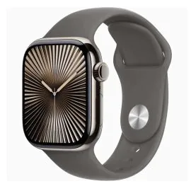 ابل، ساعة الجيل العاشر، جي بي اس، خاصية الاتصال، 42 ملم، غطاء تيتانيوم طبيعي مع سوار رمادي رياضي، صغير/متوسط