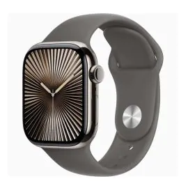 ابل، ساعة الجيل العاشر، جي بي اس، خاصية الاتصال، 46 ملم، غطاء تيتانيوم طبيعي مع سوار رمادي رياضي، متوسط/كبير