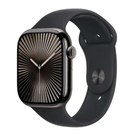 ابل، ساعة الجيل العاشر، جي بي اس، خاصية الاتصال، 46 ملم، غطاء تيتانيوم سليت مع سوار اسود رياضي، متوسط/كبير