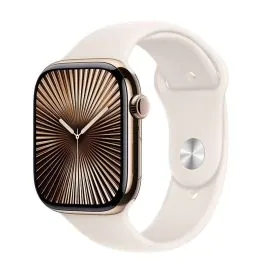 ابل، ساعة الجيل العاشر، جي بي اس، خاصية الاتصال، 46 ملم، غطاء تيتانيوم ذهبي مع سوار رياضي ضوء النجوم، متوسط/كبير