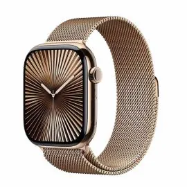 ابل، ساعة الجيل العاشر، جي بي اس، خاصية الاتصال، 46 ملم، غطاء تيتانيوم ذهبي مع سوار ميلانيز ذهبي، متوسط/كبير