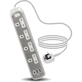 جرين هوم، توصيلة كهربائية، 4 مقابس، منفذ نوع سي و 2 يو اس بي، 5 متر، فضي