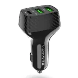 بايكرون , شاحن سيارة USB 3A + USB 2A USB Type-C 20 واط ,أسود