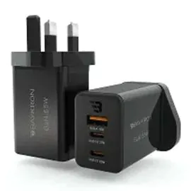 بايكرون , شاحن حائط GAN 65 UK Plug مع 3 منافذ USB ,أسود