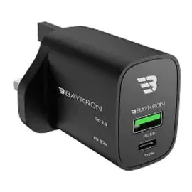 بايكرون , شاحن حائط 36 وات سريع الشحن بمنفذين من النوع C , أسود