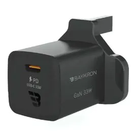 بايكرون , شاحن حائط غان 33 وات، قابس بريطاني، أسود