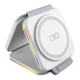 بايكرون , شاحن لاسلكي 3 في 1 قابل للطي , أبيض