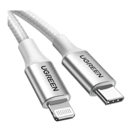 يوجرين , سلك شاحن نايلون مظفر بطول 2 متر , فضي