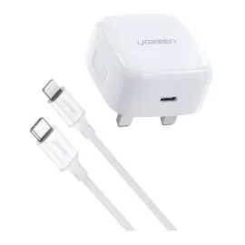 يوجرين، شاحن سريع، 20 واط، نوع سي الي لايتنينغ، 1 متر، ابيض
