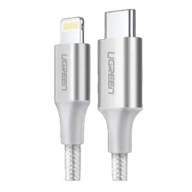 يوجرين , كابل شاحن USB-C مجدول من النايلون إلى iPhone بطول 1 متر، فضي