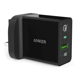 أنكر , شاحن حائط باور بورت + 1 منفذ شحن سريع 18 وات، أسود