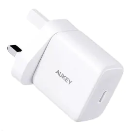 شاحن حائط Aukey PD، واط 30 ، منفذ واحد، USB-C، أبيض – PA-R1P-WH