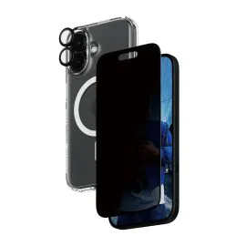 بانزرجلاس، 3 في 1، غطاء و واقي شاشة و عدسة، ايفون 16 برو، تدعم الخصوصية  