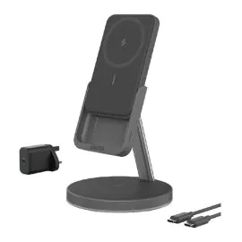 أنكر باور بانك شاحن لاسلكي مغناطيسي 2 في 1 5000 مللي أمبير أسود