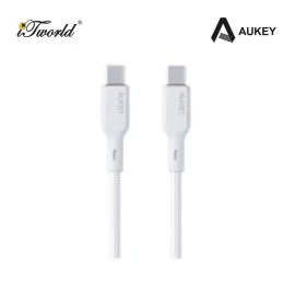 اوكي، كابل شحن مضفر نوع سي الي سي،1 متر 100 واط، نايلون، ابيض