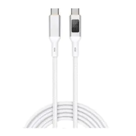 اوكي، كابل شحن نايلون مضفر 100 وات مع شاشة قياس ، نوع سي الي نوع سي، 1 متر، ابيض