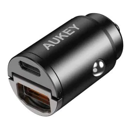 شاحن سيارةأوكي, PD Nano بقوة 30 واط بمنفذين منفذين USB-C A3,أسود