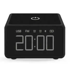 قوي ، ساعة رقمية + شاحن لاسلكي فائق السرعة + مكبر صوت ، أسود 