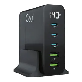 قوي , شاحن سطح المكتب 5 منافذ , أسود