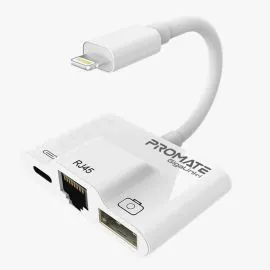 بروميت , موزع وسائط مع موصل لايتنج 3 في 1 , أبيض