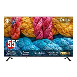 تلفزيون MTC الذكي QLED UHD مقاس 55 بوصة بتقنية جوجل، مزود بجهاز استقبال مدمج وتحكم صوتي، ويتضمن حاملًا جداريًا – QMT55UH700GO