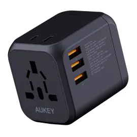 محول سفر أوكي , يونيون وان , 30 واط , PD من النوع C PD + 3 USB,أسود