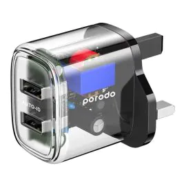 بورودو، شاحن شفاف بمخرج مزدوج بقوة 2.4 أمبير، المملكة المتحدة، أسود