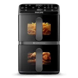 قلاية هوائية فيليبس 4000 سيريز سلة مزدوجة مكدسة ديجيتال، 10 لتر، 2750 واط، اسود - NA460/00