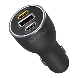 بروميت شاحن سيارة 120 واط، 100 واط PD USB-C، 20 واط، منفذ USB-A، أسود