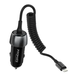 بروميت شاحن سيارة بقوة 33 واط مع كابل موصل Lightning باللون الأسود