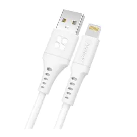 بروميت , كابل UltraFast USB-A 2 Lightning من السيليكون بطول 1.2 متر , أبيض