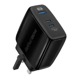 بروميت شاحن سريع 120 واط GaN مع USB-C مزدوج وUSB-A أسود