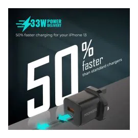 بروميت محول شحن GaN Fast™ لتوصيل الطاقة بقدرة 33 واط، أسود