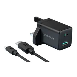 راف باور كومبو شاحن جداري مع كيبل2*1, 20 واط - أسود