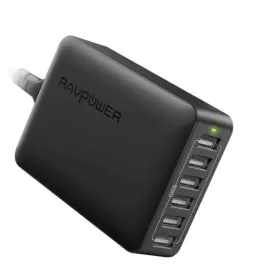 راف باور، شاحن مكتبي USB بـ6 منافذ، بقدرة 60 واط / 12 أمبير، أسود