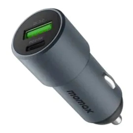 موماكس , شاحن سيارة سريع بمنفذ مزدوج بقدرة 38 واط , مع تقنية QC وPD، رمادي