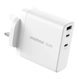 موماكس , ون بلج جان 140 وات 3 منافذ شاحن سريع , أبيض