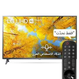 تلفزيون فائق الوضوح (UHD) من إل جي بدقة 4K مقاس 43 بوصة من السلسلة UQ7500، مع HDR (النطاق الديناميكي العالي) النشط 4K لتصميمات شاشة السينما وتقنية AI ThinQ للتلفزيون الذكي بنظام التشغيل WebOS, 43UQ75006LG