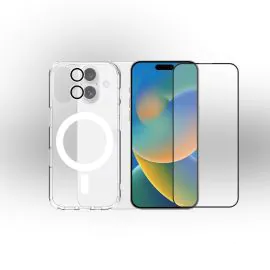 زوندا، باقة حماية 3 في 1 أيفون 16، غطاء ماج سيف، واقي شاشة، واقي عدسة، شفاف 