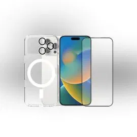 زوندا، باقة حماية 3 في 1 أيفون 16 برو، غطاء ماج سيف، واقي شاشة، واقي عدسة، شفاف 