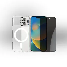 زوندا، باقة حماية 3 في 1 أيفون 16 برو، غطاء ماج سيف، واقي شاشة، واقي عدسة، خصوصية 