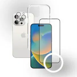 زوندا، باقة حماية 3 في 1 أيفون 16 برو ماكس، غطاء، واقي شاشة، واقي عدسة، شفاف