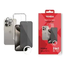 زوندا، باقة 3 في 1 تدعم الخصوصة، أيفون 15 برو، غطاء، شاشة حماية، حماية العدسة