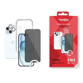 زوندا، باقة 3 في 1 تدعم الخصوصة، أيفون 15 بلس، غطاء، شاشة حماية، حماية العدسة
