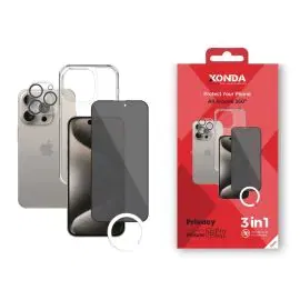 زوندا، باقة 3 في 1 تدعم الخصوصة، أيفون 15 برو ماكس، غطاء، شاشة حماية، حماية العدسة